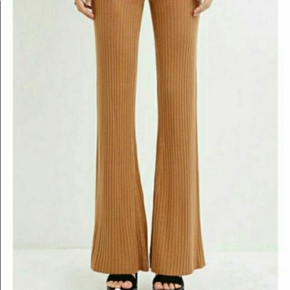 Tan/ Beige High Waisted Ribbed Bell Bottoms - Picture 3 of 3